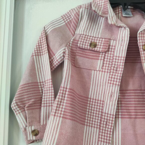 Little Lass Girls Pink Plaid Button Front Shirt Jacket Shacket Size 5 - Picture 5 of 5